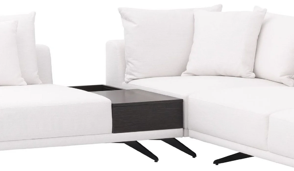 Luxus Ecksofa Weiß / Bronzefarben 340 x 292 x H. 64 cm - Edles Wohnzimmer Sofa mit Kissen - Luxus Möbel - Luxus Qualität