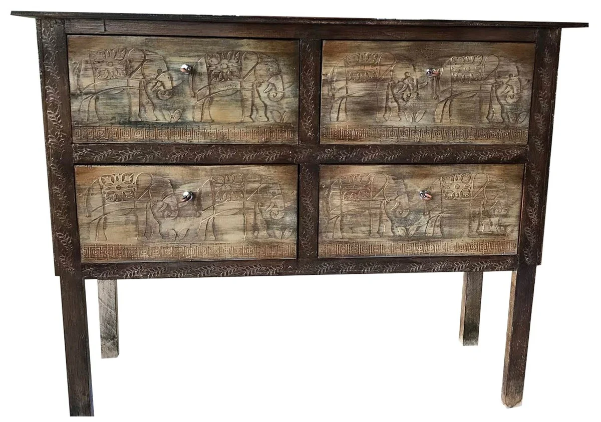 Luxus Landhausstil Kommode Antik Dunkelbraun - Handgefertigter Massivholz Schrank mit 4 Schubladen - Landhausstil Möbel