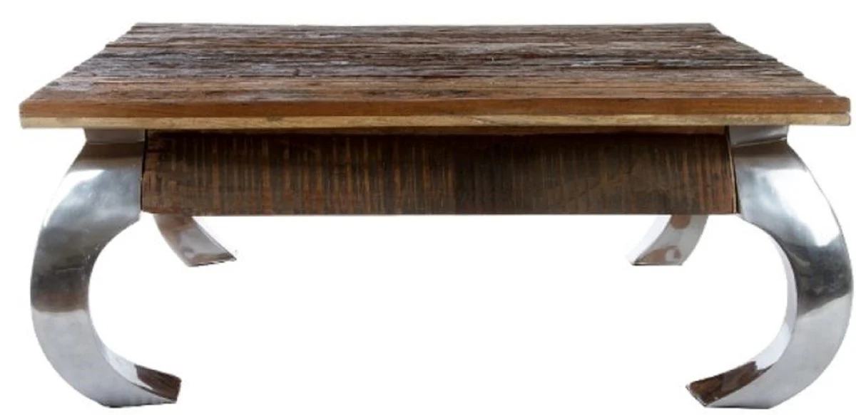 Designer Couchtisch Braun / Silber 100 x 100 x H. 40 cm - Luxus Wohnzimmermöbel