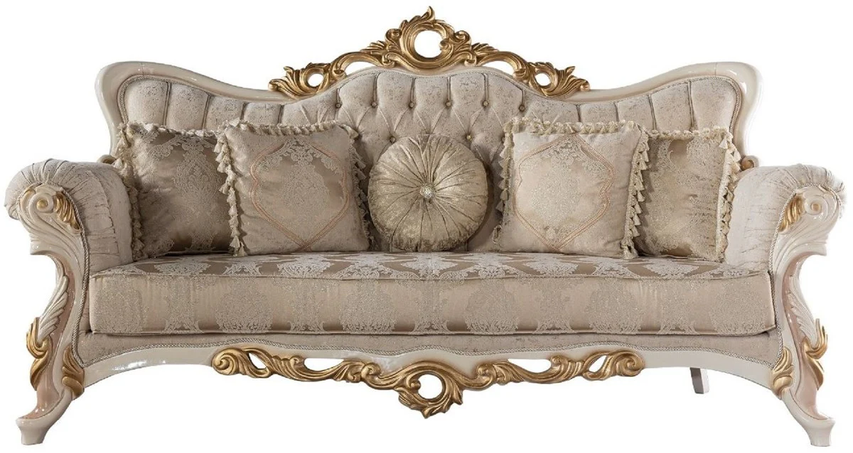 Luxus Barock Sofa Grau / Kupfer / Weiß / Beige / Gold - Prunkvolles Wohnzimmer Sofa mit Muster - Barock Wohnzimmer Möbel - Edel & Prunkvoll