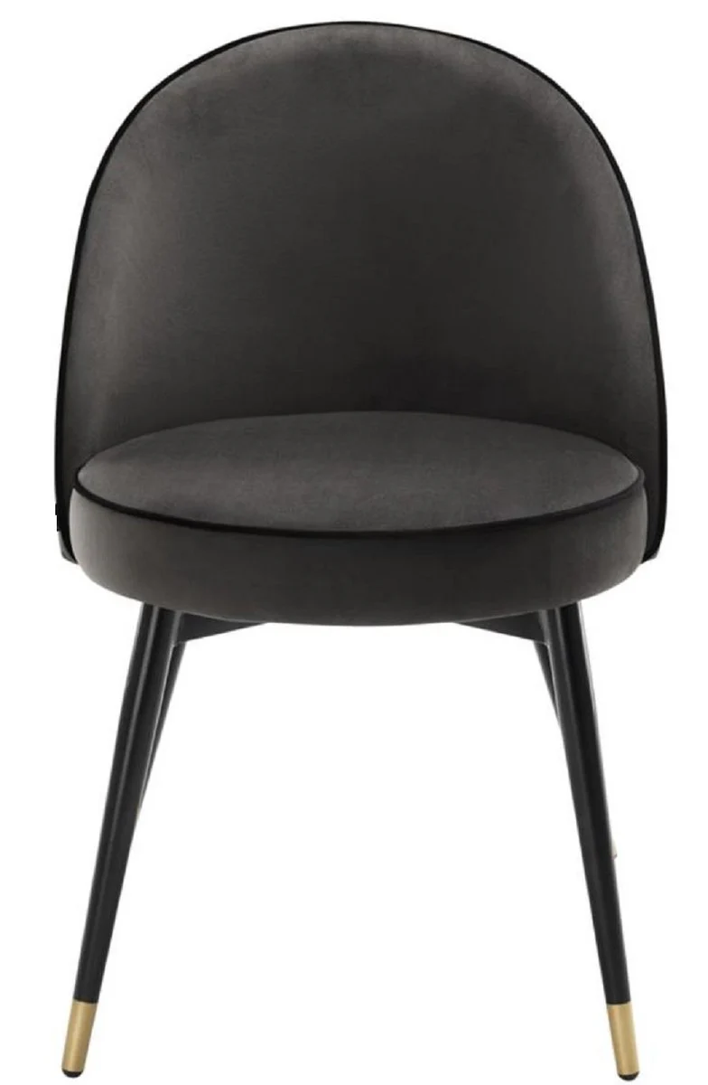 Luxus Esszimmerstuhl Set Dunkelgrau / Schwarz / Messing 55 x 64 x H. 83 cm - Esszimmermöbel - Luxus Kollektion