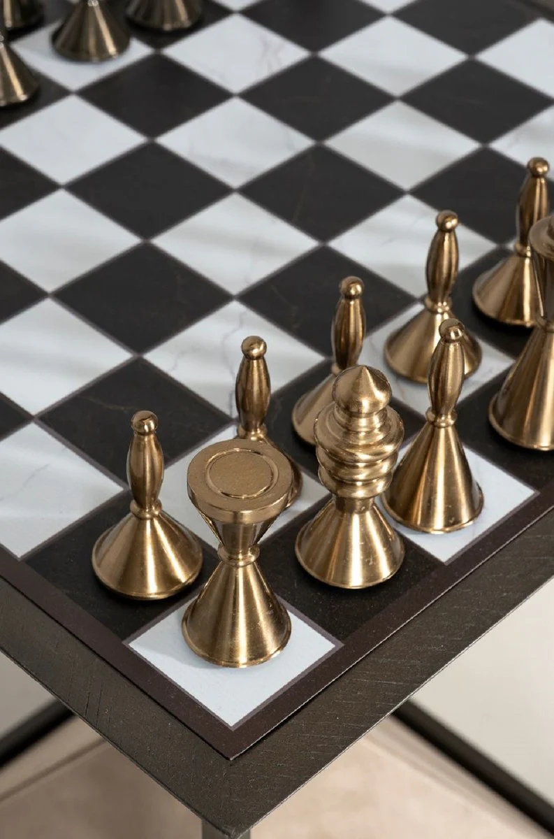 Luxus Schach Beistelltisch Dunkelbraun / Weiß / Beige / Bronze 50 x 50 x H. 70 cm - Wohnzimmer Beistelltisch - Hotel Tisch - Wohnzimmer Möbel - Hotel Möbel - Luxus Qualität