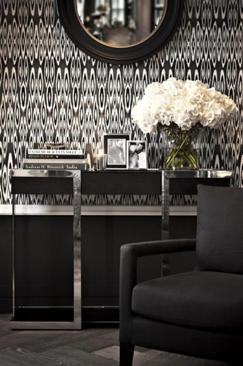 Luxus Wand Spiegel Neo Klassisch Schwarz mit goldener Innenumrandung convex gewölbt 75 x 75 cm - Wandspiegel