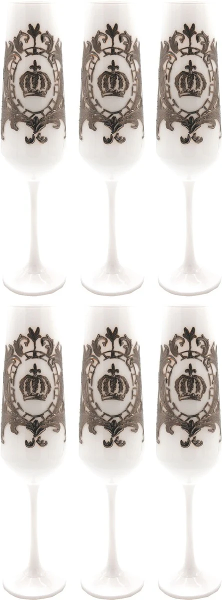 Pompöös by Luxus Champagnerglas Set Weiß / Silber Ø 6 x H. 25 cm - Champagnergläser mit edler Platin Beschichtung - Pompööse Gläser designed by Harald Glööckler