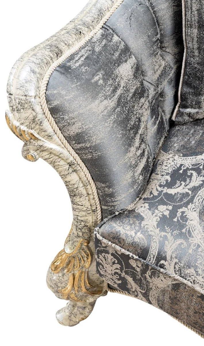 Luxus Barock Sofa Grau / Antik Weiß / Gold - Barockstil Wohnzimmer Sofa mit elegantem Muster - Luxus Wohnzimmer Möbel im Barockstil - Barock Möbel - Barock Einrichtung