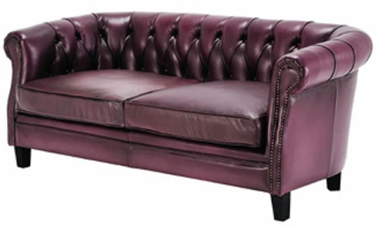 Luxus Chesterfield Echtleder Sofa Lila / Schwarz 160 cm - Echtleder Möbel
