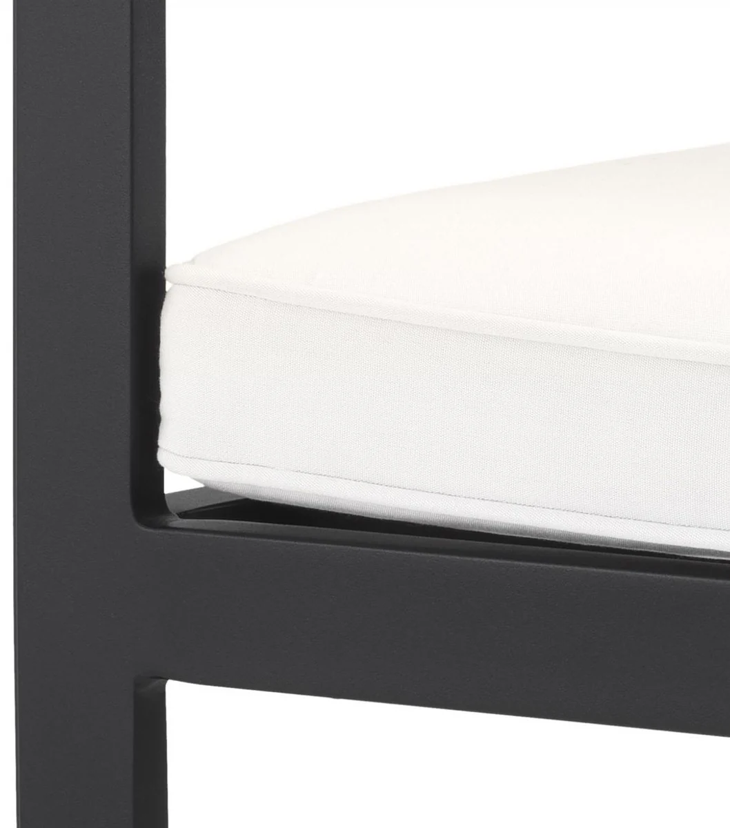 Luxus Esszimmerstuhl mit Armlehnen Schwarz / Weiß 64,5 x 65 x H. 88,5 cm - Wetterbeständiger Aluminium Stuhl mit Sitzkissen - Garten Terrassen Stuhl - Luxus Qualität