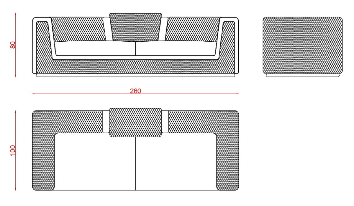 Luxus Wohnzimmer & Hotel Sofa Grau / Gold 260 cm