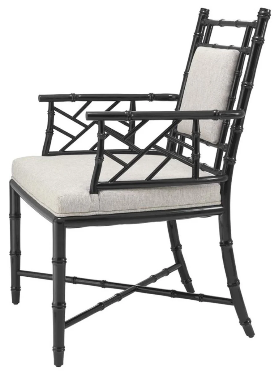 Luxus Esszimmerstuhl mit Armlehnen Piano Schwarz / Naturfarben 63 x 65 x H. 94 cm - Esszimmer & Wintergarten Möbel