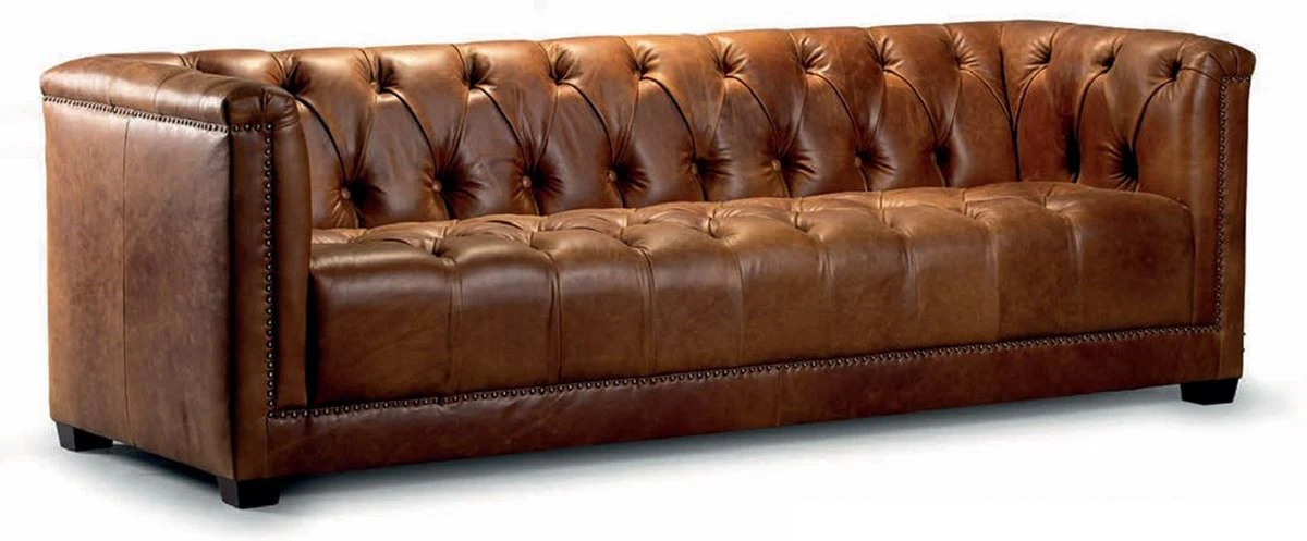 Luxus Chesterfield Echtleder 4er Sofa Vintage Braun 233 cm