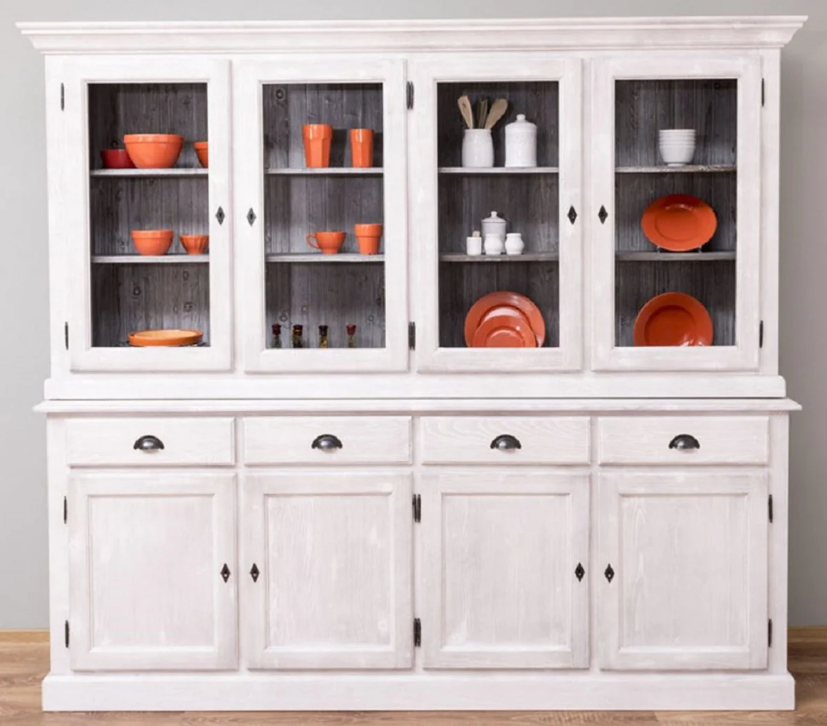 Landhausstil Esszimmerschrank Hellgrau / Grau 230 x 45 x H. 200 cm - Massivholz Küchenschrank - Esszimmer Möbel im Landhausstil - Landhausstil Esszimmer Einrichtung