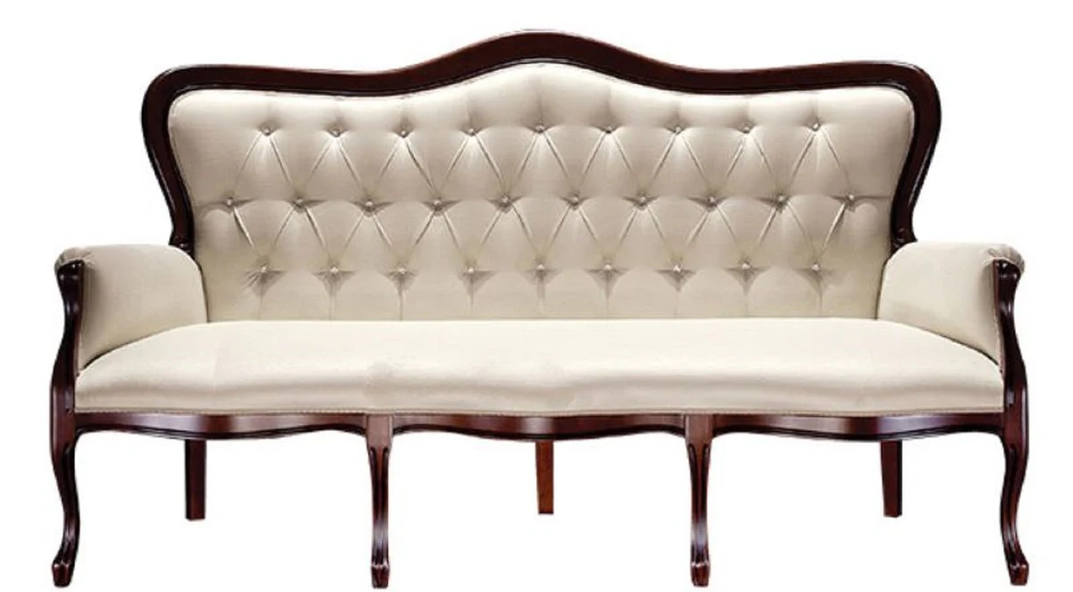 Luxus Barock Chesterfield Sofa Beige / Dunkelbraun 184 x 81 x H. 107 cm - Wohnzimmermöbel im Barockstil