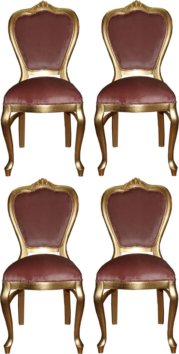 Luxus Barock Esszimmer Set Rosa / Gold 45 x 46 x H. 99 cm - 4 handgefertigte Esszimmerstühle - Barock Esszimmermöbel