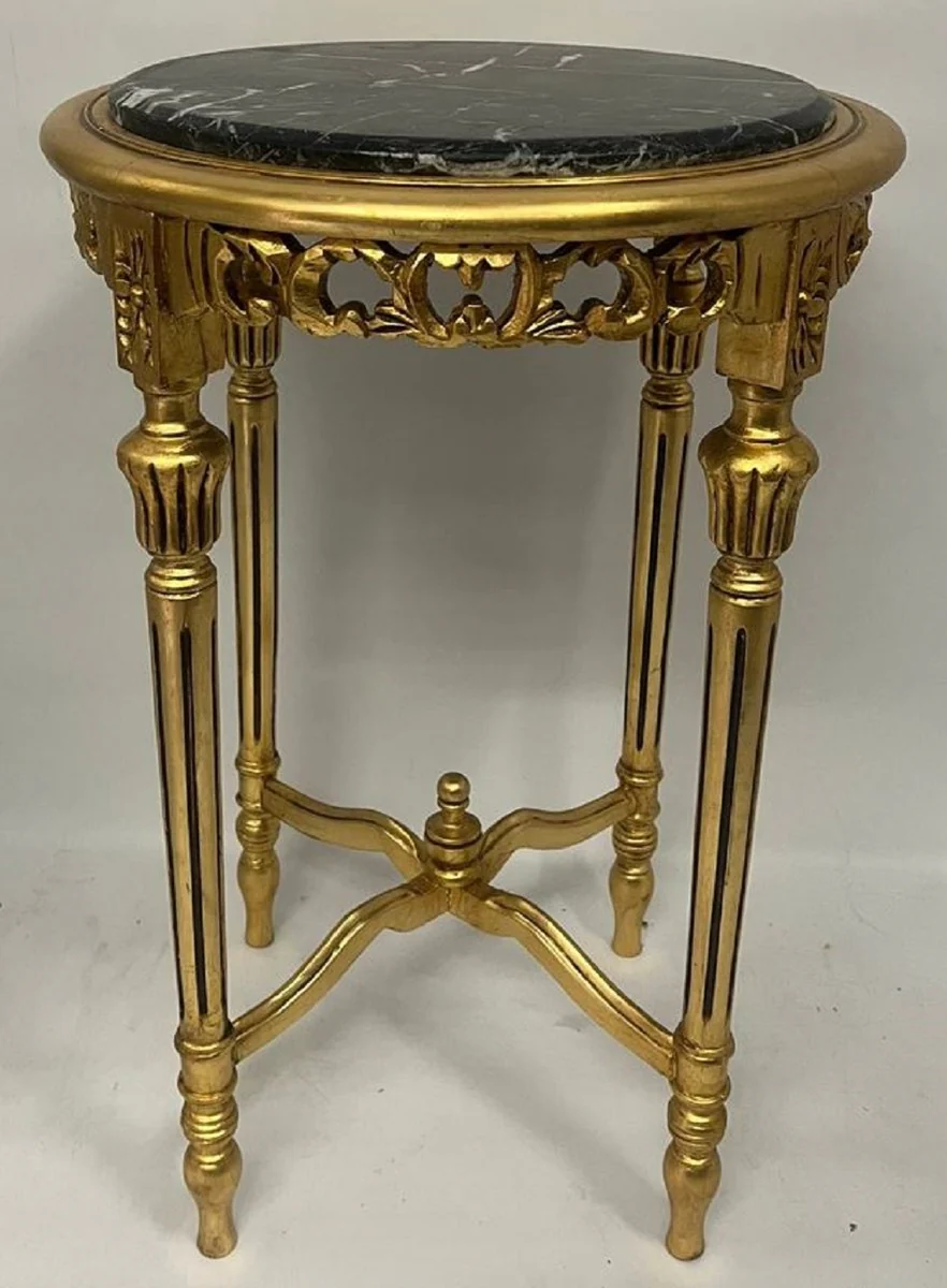 Barock Beistelltisch Gold / Schwarz - Handgefertigter Antik Stil Massivholz Tisch mit Marmorplatte - Wohnzimmer Möbel im Barockstil - Antik Stil Möbel - Barock Möbel