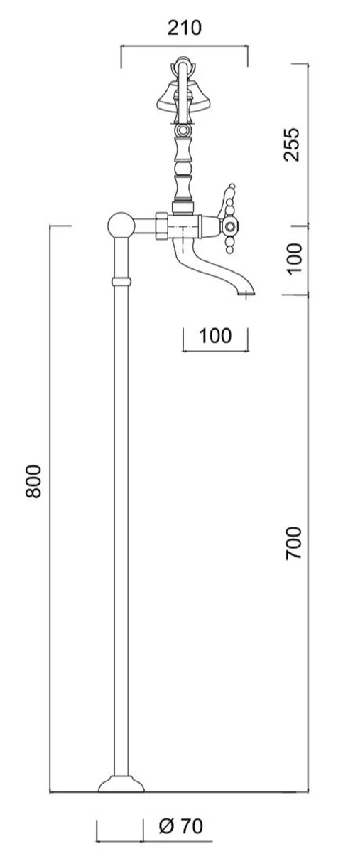 Jugendstil Badewannen Armatur Silber H. 105,5 cm - Nostalgische Badezimmer Badewannen Armatur mit Brause und Standfüßen