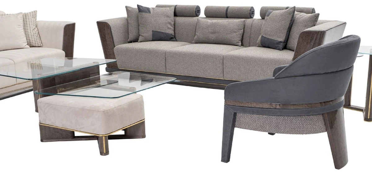Luxus Sofa Grau / Blau / Gold 280 x 98 x H. 85 cm - Wohnzimmer Sofa - Hotel Sofa - Wohnzimmer Möbel - Wohnzimmer Einrichtung - Hotel Möbel - Luxus Möbel - Luxus Einrichtung