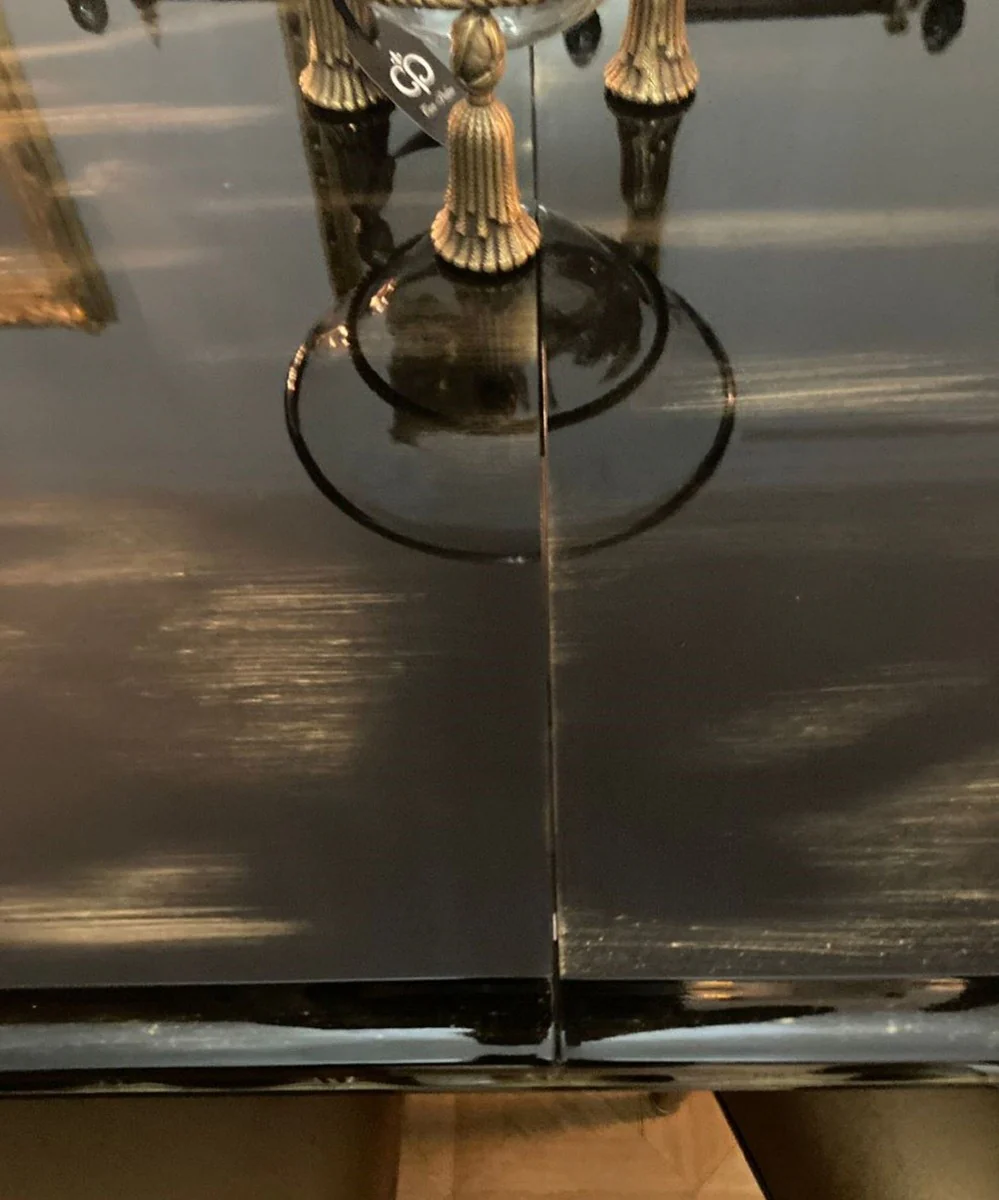 Luxus Barock Esszimmer Set Gold / Schwarz - 1 ausziehbarer Barock Esstisch & 6 Barock Esszimmerstühle - Barock Esszimmer Möbel - Luxus Möbel im Barockstil - Edel & Prunkvoll