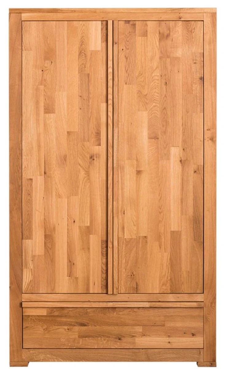 Landhausstil Kleiderschrank Naturfarben 110 x 55 x H. 190 cm - Eichenholz Schlafzimmerschrank mit 2 Türen und Schublade