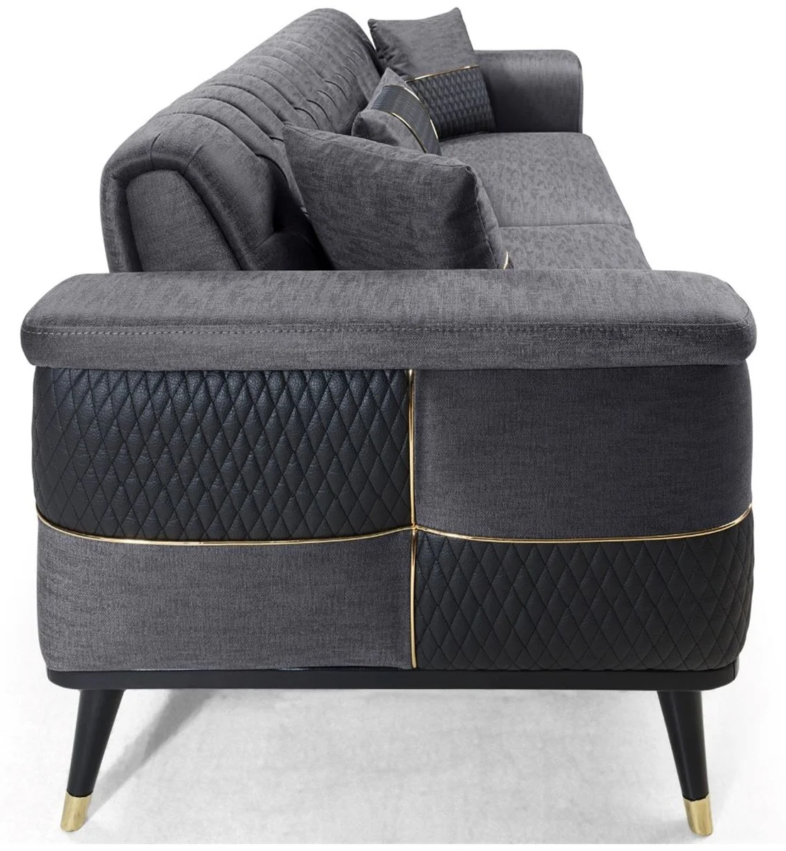 Luxus Schlafsofa Grau / Schwarz / Gold 225 x 94 x H. 83 cm - Modernes Wohnzimmer Sofa - Wohnzimmer Möbel