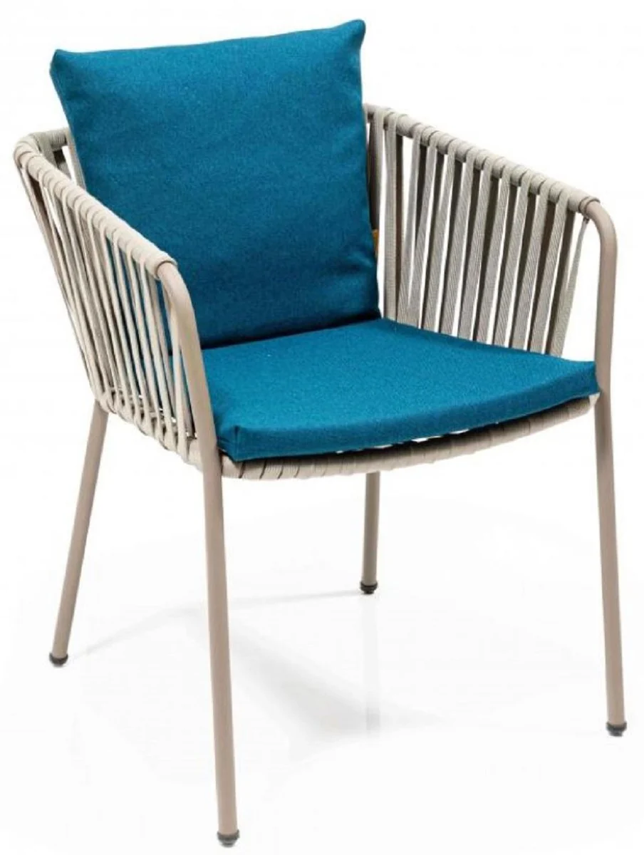 Luxus Gartenstuhl Set Blau / Grau / Beige 50 x 45 x H. 73 cm - Moderne Gartenstühle mit Armlehnen - Garten & Gastronomie Möbel