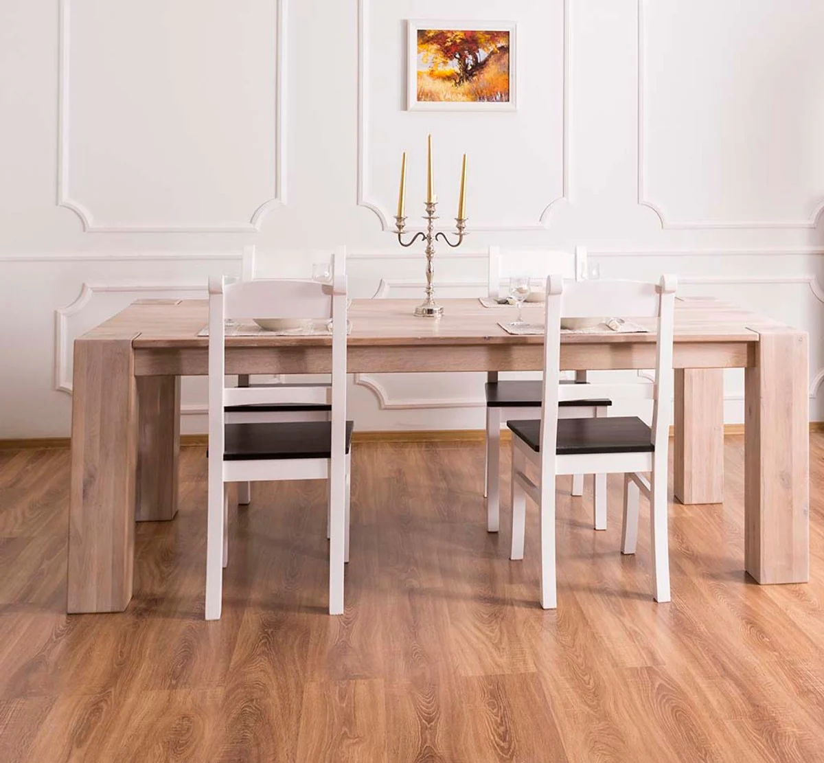 Massivholz Esstisch Naturfarben 220 x 90 x H. 78 cm - Luxus Qualität