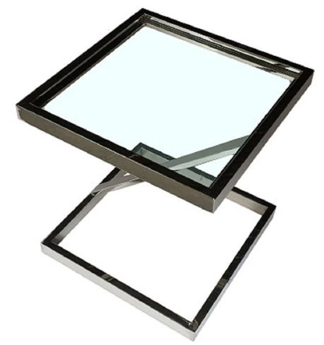 Luxus Beistelltisch Silber 45 x 45 x H. 50 cm - Edelstahl Tisch mit Glasplatte - Wohnzimmermöbel