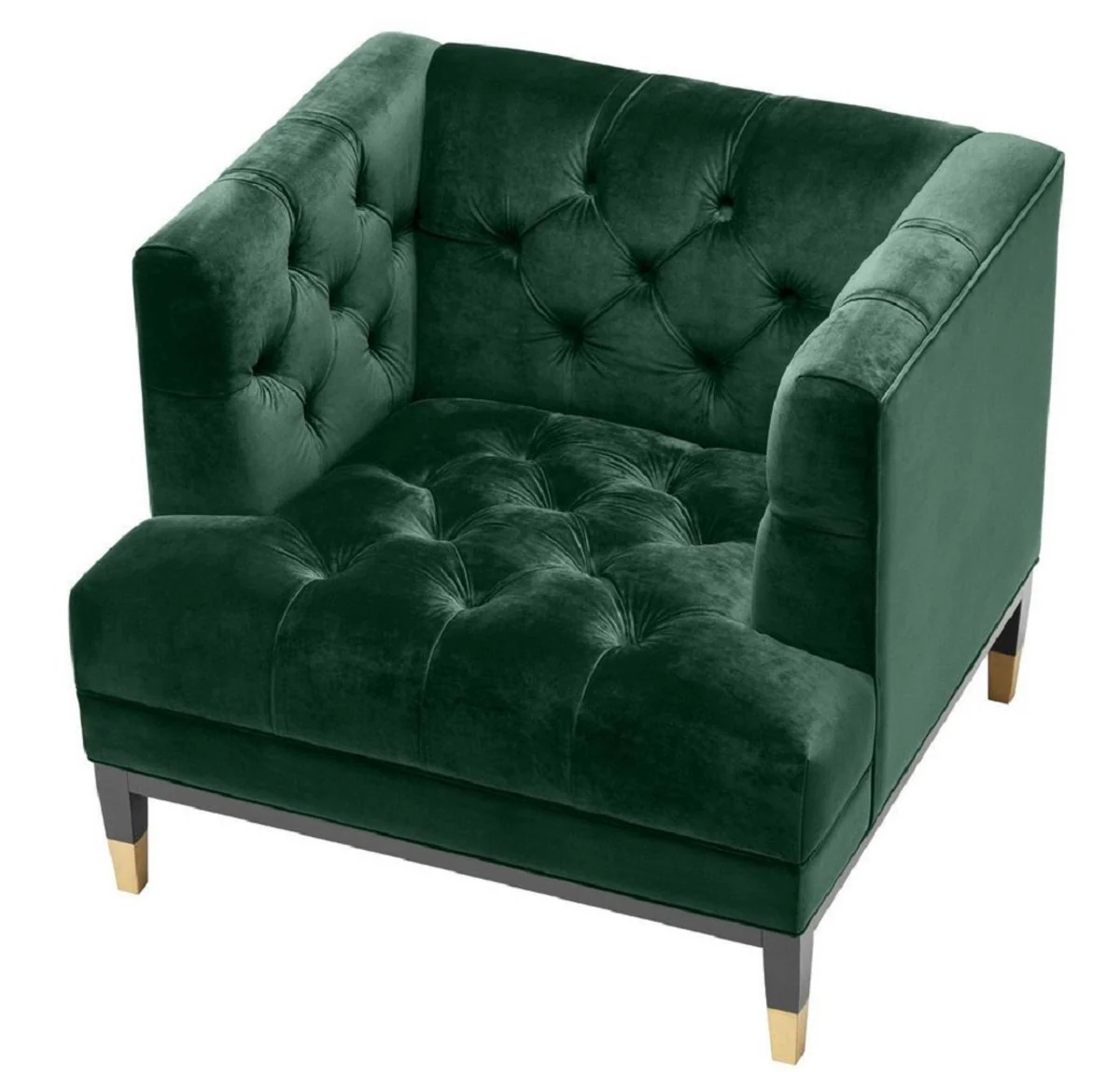Luxus Wohnzimmer Sessel Grün / Schwarz / Messingfarben 93 x 85 x H. 79 cm - Chesterfield Möbel
