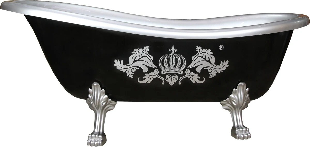 Pompöös by Luxus Badewanne Deluxe freistehend von Harald Glööckler Schwarz / Silber 1560mm mit silberfarbenen Löwenfüssen