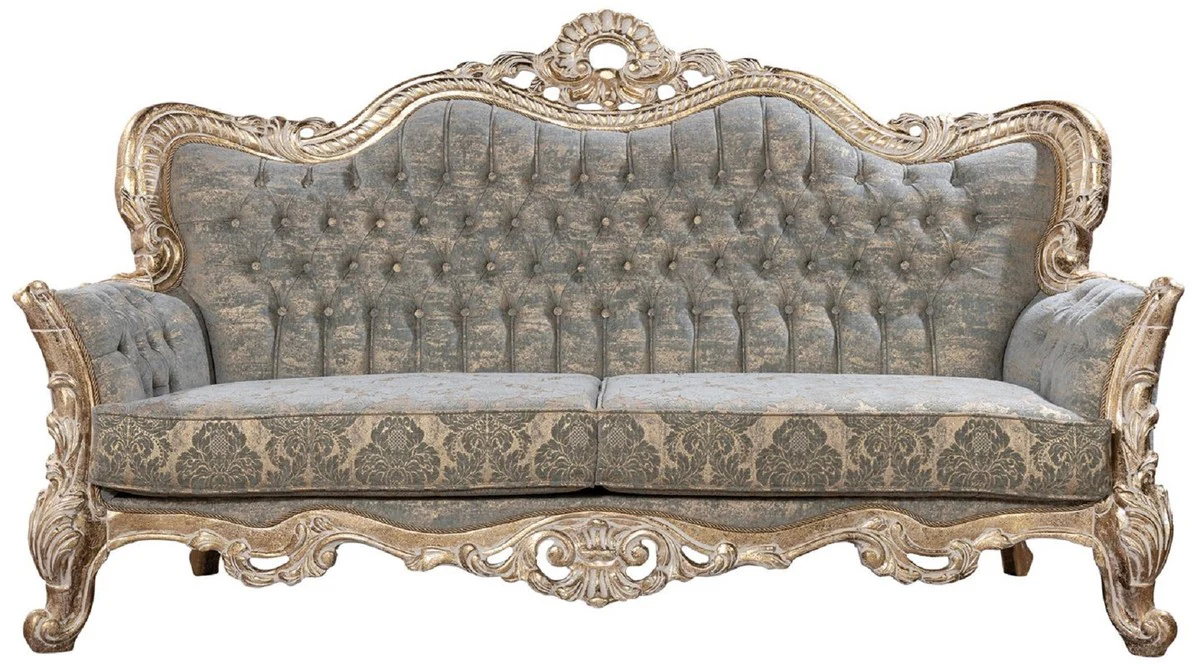 Luxus Barock Sofa Grün / Antik Gold - Barockstil Wohnzimmer Sofa mit elegantem Muster - Luxus Wohnzimmer Möbel im Barockstil - Barock Möbel - Barock Einrichtung