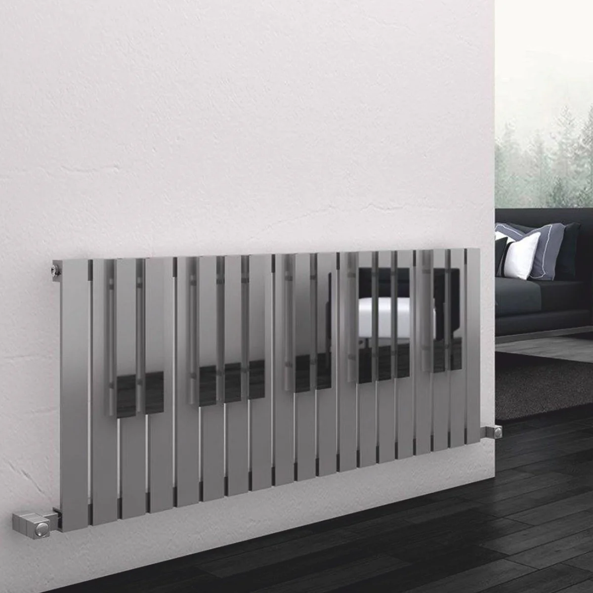 Luxus Edelstahl Wandheizung in Klaviertastenform Grau / Silber 113 cm