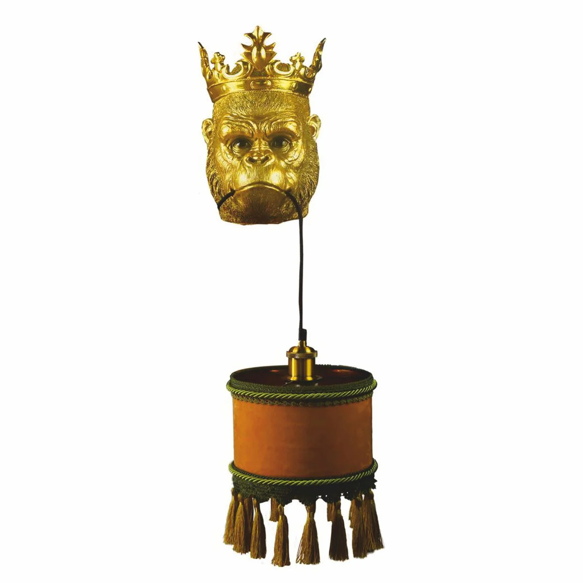 Luxus Wandleuchte Affenkopf mit Krone Gold / Braun / Grün H. 54 cm