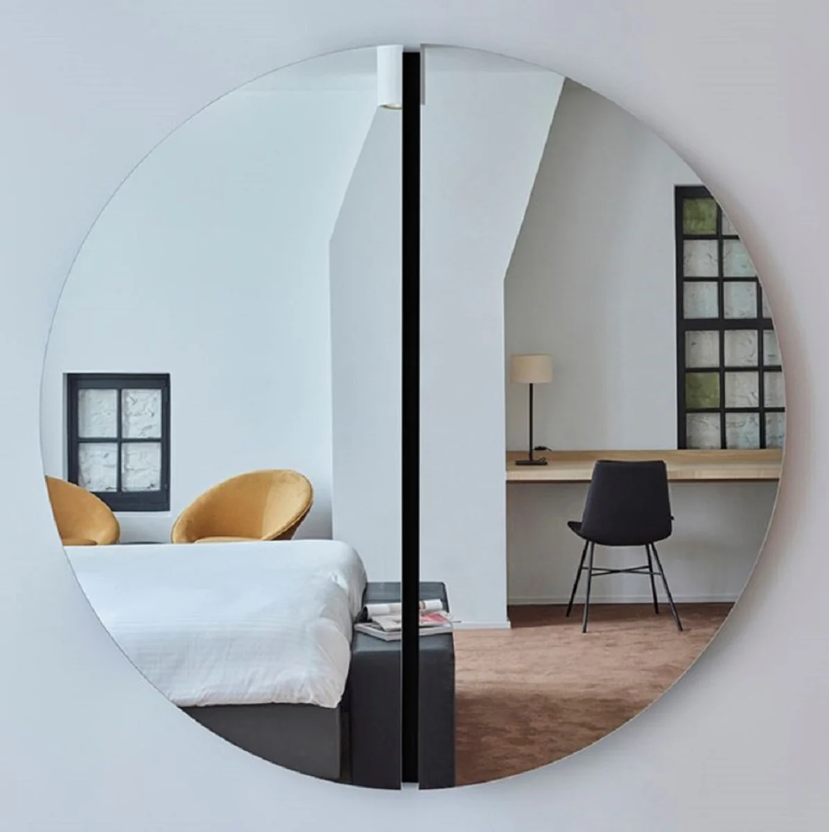 Luxus Spiegel Schwarz Ø 150 cm - Runder Wandspiegel - Wohnzimmer Hotel Restaurant Boutique Spiegel