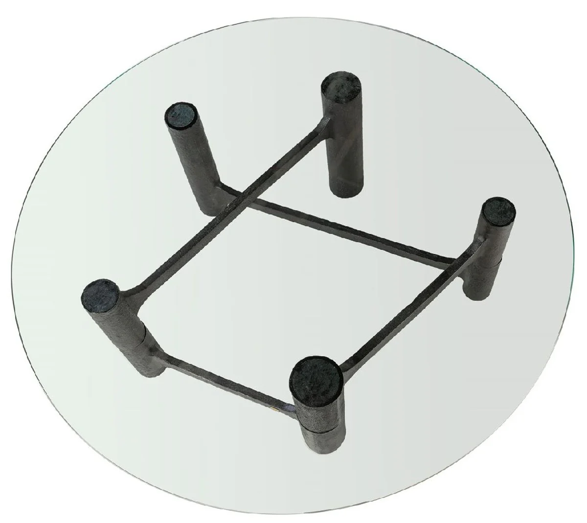 Luxus Couchtisch Antik Schwarz Ø 110 x H. 40,5 cm - Runder Aluminium Wohnzimmertisch mit Glasplatte - Wohnzimmer Möbel - Luxus Möbel - Luxus Einrichtung