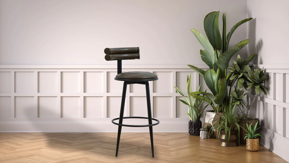 Luxus Barstuhl Dunkelbraun / Schwarz H. 98 cm