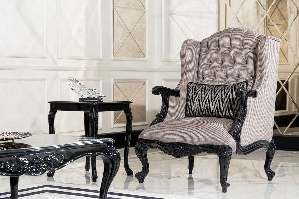 Luxus Barock Beistelltisch Schwarz - Handgefertigter Massivholz Tisch im Barockstil - Luxus Wohnzimmer Möbel im Barockstil - Barock Möbel - Edel & Prunkvoll