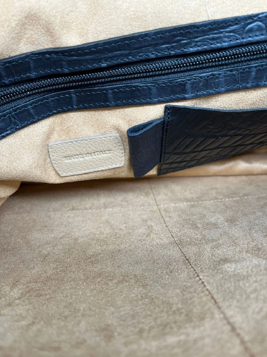 Luxus Echtleder Herren Aktentasche in Kroko Optik Schwarz / Gold 42 cm - Made in Italy