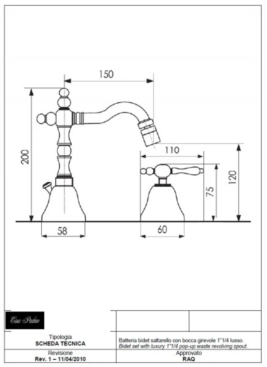 Luxus Bad Zubehör - Jugendstil Retro Bidet Dreilochbatterie Chrom Serie Milano - Made in Italy