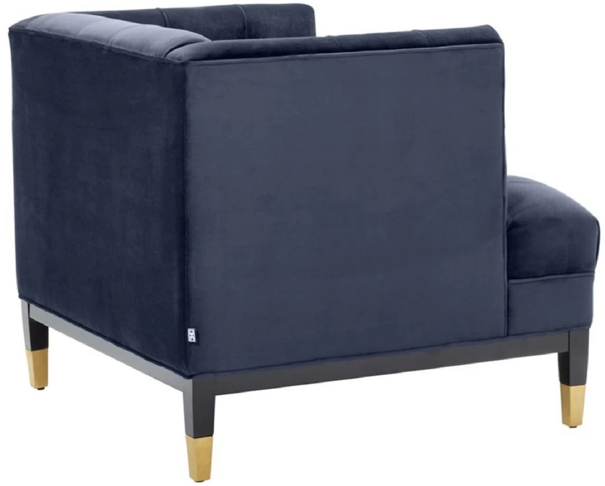 Luxus Wohnzimmer Sessel Mitternachtsblau / Schwarz / Messingfarben 93 x 85 x H. 79 cm - Chesterfield Möbel