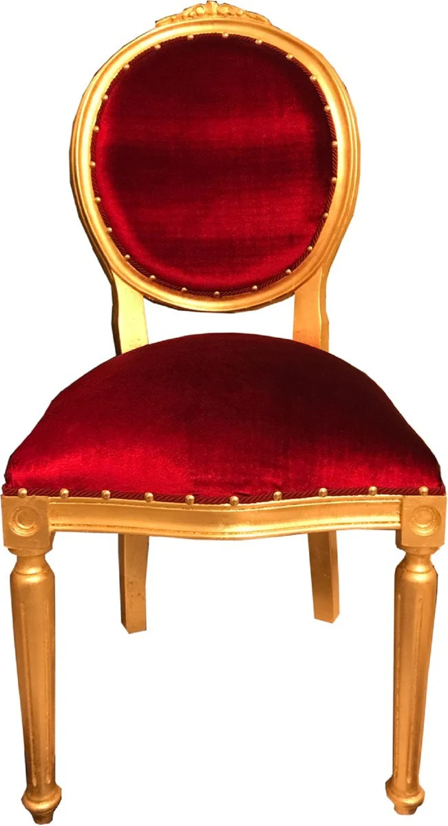 Luxus Barock Esszimmer Set Medaillon Bordeauxrot / Gold 50 x 52 x H. 99 cm - 6 handgefertigte Esszimmerstühle - Barock Esszimmermöbel