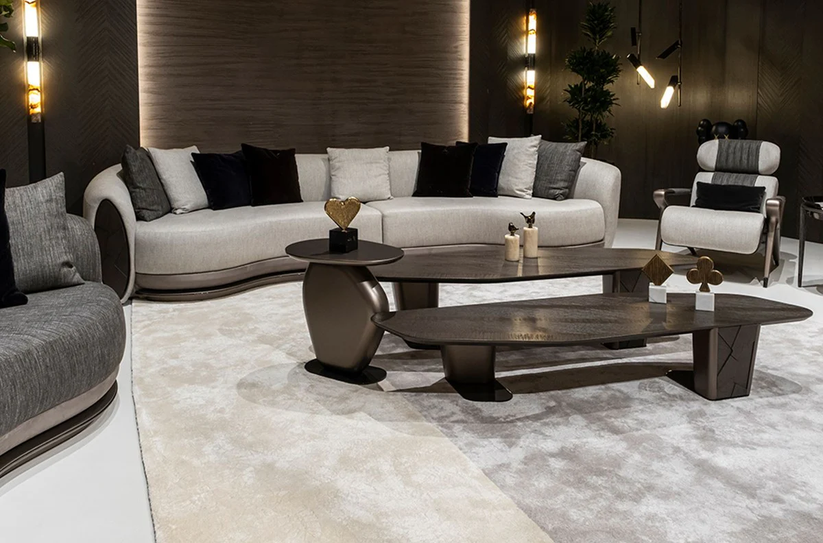 Luxus Couchtisch 2er Set Dunkelbraun / Bronze - Luxus Wohnzimmertische - Wohnzimmer Möbel - Hotel Möbel - Luxus Möbel