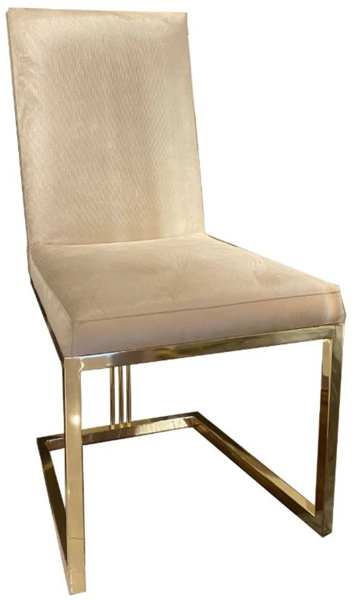 Luxus Esszimmer Stuhl Set Creme / Gold 50 x 60 x H. 100 cm - Edles Küchen Stühle 6er Set - Luxus Esszimmer Möbel