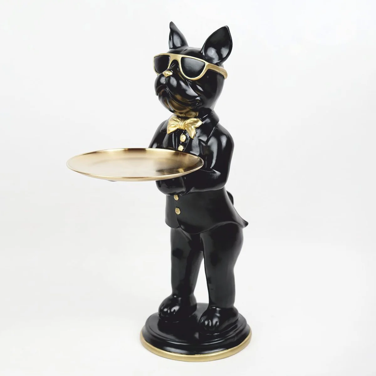 Deko Figur Bulldogge mit Tablett Schwarz / Gold H. 67,5 cm - Deko Skulptur