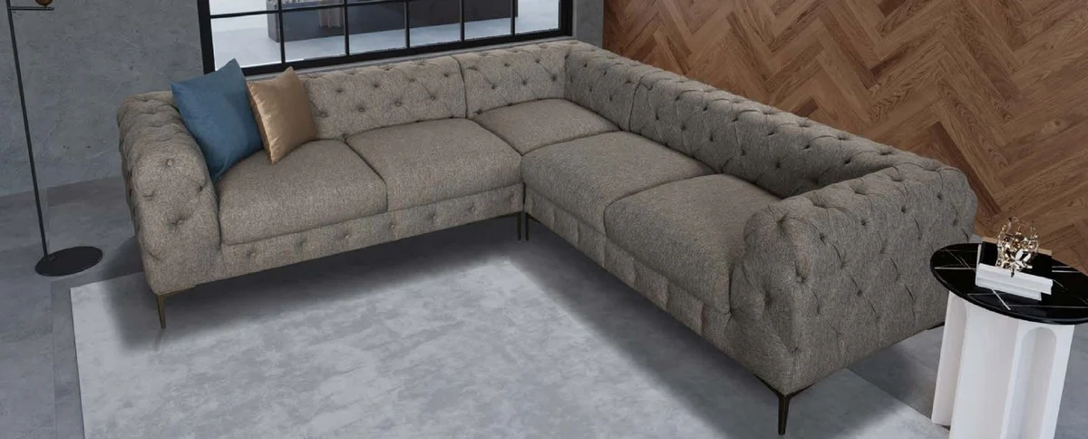 Luxus Chesterfield Ecksofa Grau 261 x 261 x H. 76,5 cm - Wohnzimmer Sofa - Wohnzimmer Möbel - Chesterfield Möbel - Luxus Möbel - Luxus Wohnzimmer Einrichtung