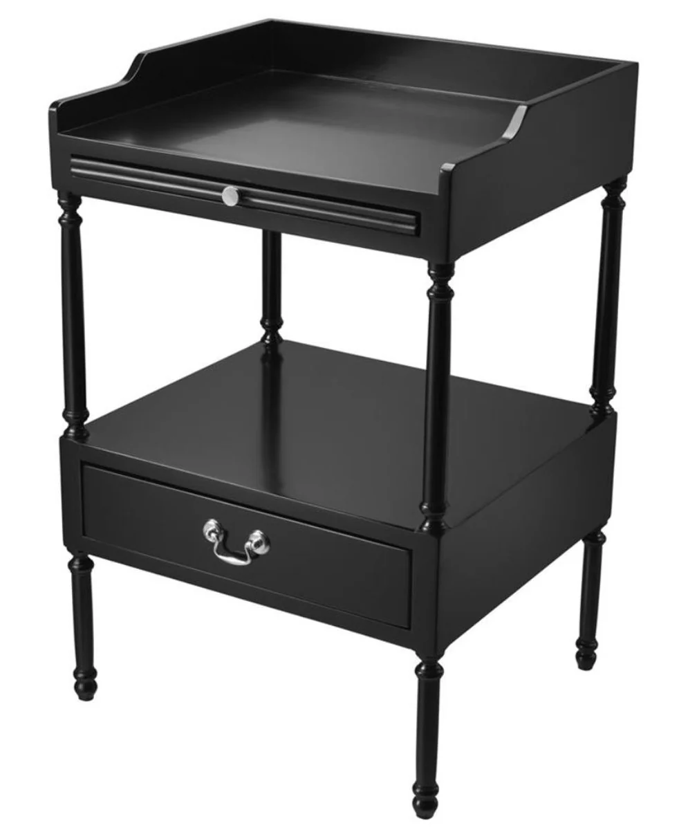 Luxus Wohnzimmer Beistelltisch Schwarz / Silber 48 x 42 x H. 73 cm - Wohnzimmermöbel