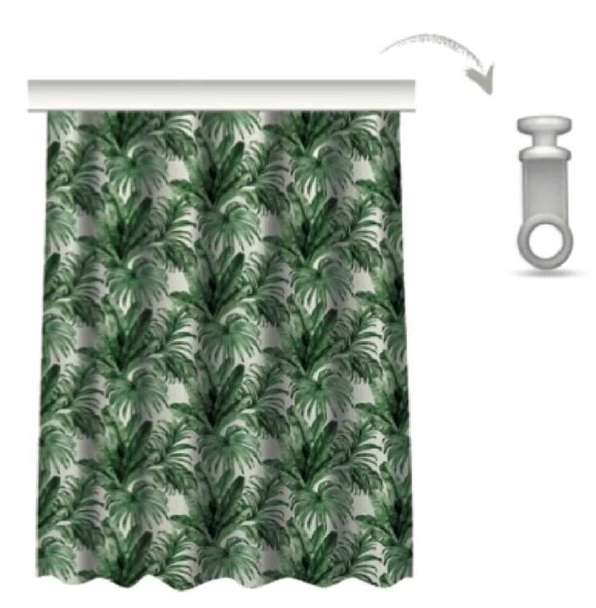 Luxus Vorhang Set Palmenblätter Weiß / Grün 250 x H. 290 cm - Bedruckte Leinen & Samt Vorhänge - Ösenvorhänge - Schiebevorhänge - Luxus Kollektion