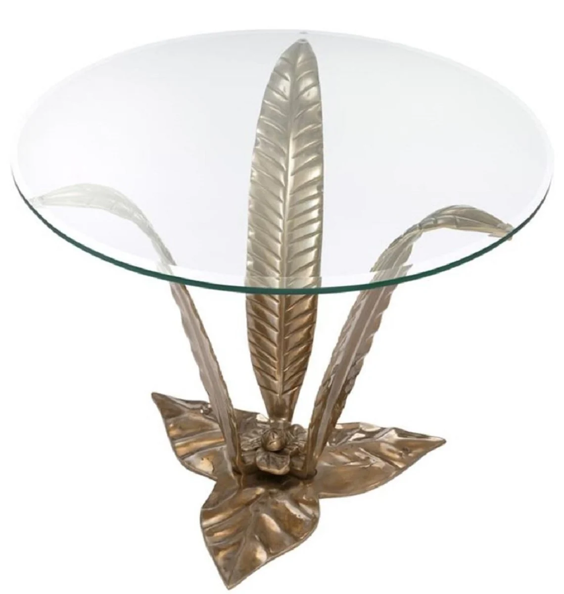 Luxus Beistelltisch mit Glasplatte Vintage Messingfarben Ø 70 x H. 55 cm - Wohnzimmermöbel