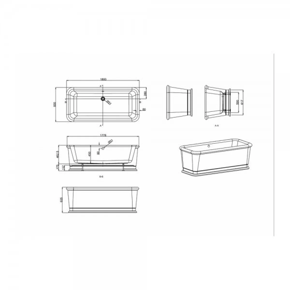 Badewanne freistehend rechteckig 1800mm BLon - Freistehende Retro Antik Badewanne