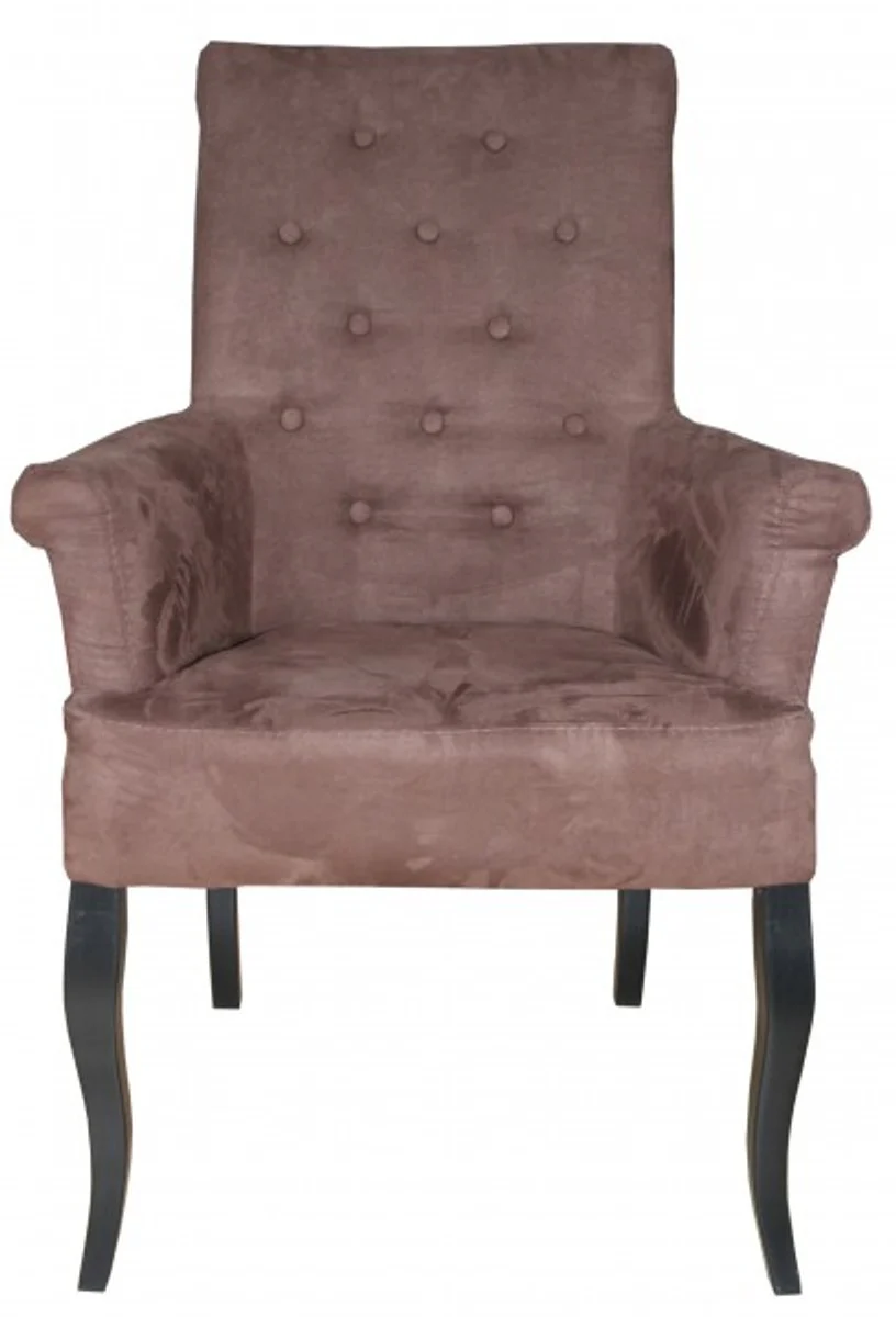 Luxus Esszimmer Stuhl Braun / Schwarz mit Armlehnen - Barock Möbel