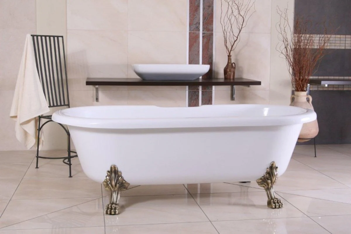Freistehende Luxus Badewanne Jugendstil Milano Weiß/Altgold - Barock Badezimmer