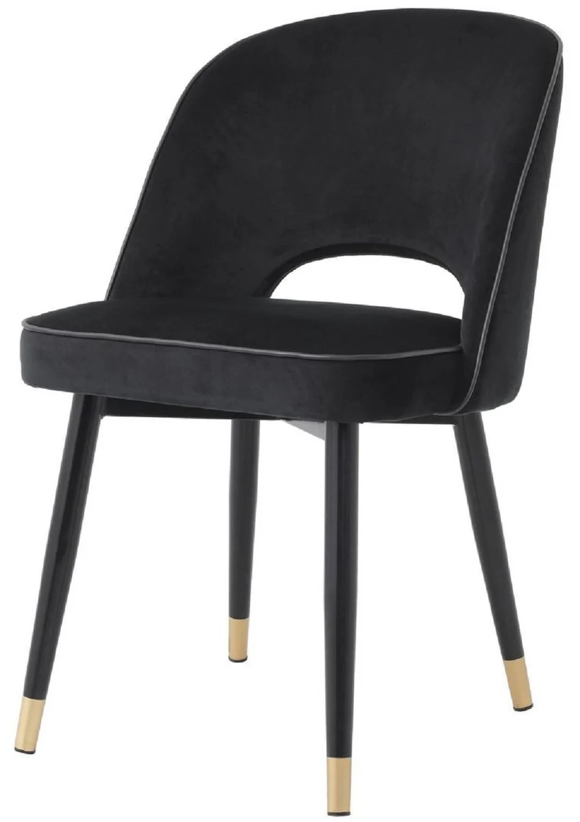 Luxus Esszimmerstuhl Set Schwarz / Messing 53 x 56 x H. 84 cm - Esszimmerstühle mit edlem Samtstoff - Esszimmer Möbel